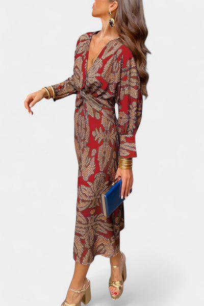 Ema Maxi Haljina s V Izrezom i Prednjim Čvorom