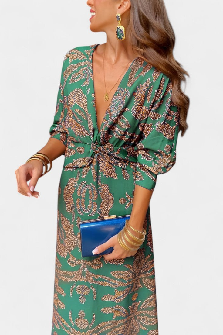 Ema Maxi Haljina s V Izrezom i Prednjim Čvorom