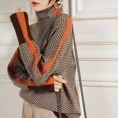 Marieke | Suéter de cuello alto con llamativas rayas contrastantes