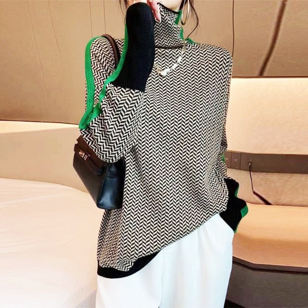 Marieke | Suéter de cuello alto con llamativas rayas contrastantes