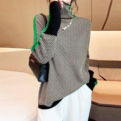 Marieke | Suéter de cuello alto con llamativas rayas contrastantes